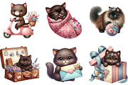 Cute Dark Brown Cat Clipart, an Illustration by DreamArtGraphic (Thumbnail 2 of 4)