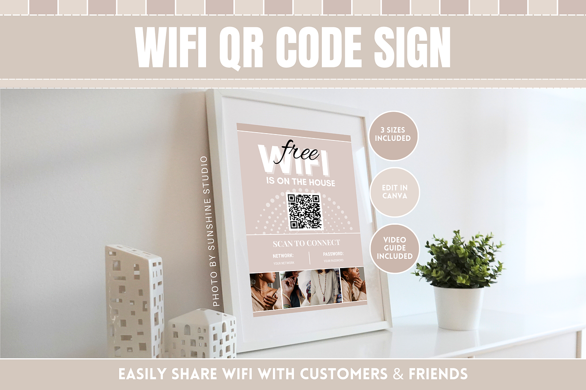 Beige WiFi QR Code Sign, a Stationery Template by SunshineStudioBoutique (Photo 1 of 11)