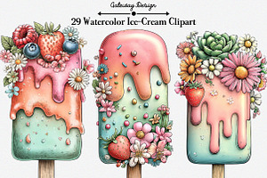 Watercolor Ice-Cream Clipart, an Illustration by GatewayDesign