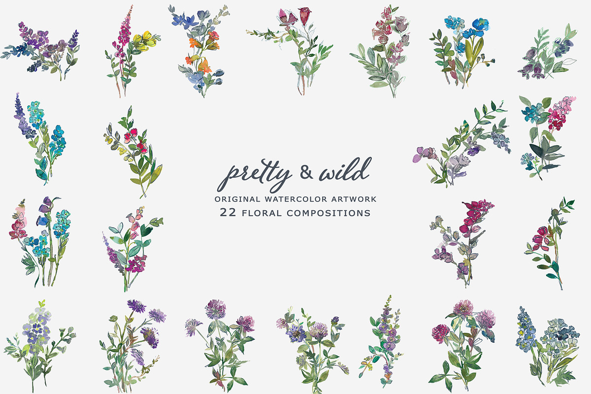 Field Flowers Clipart HUGE set, an Illustration by Patishop Art