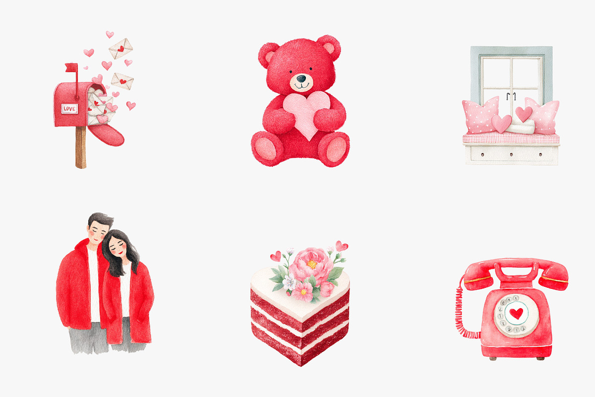watercolor valentines day clipart, an Illustration by CreationArt (Photo 4 of 7)