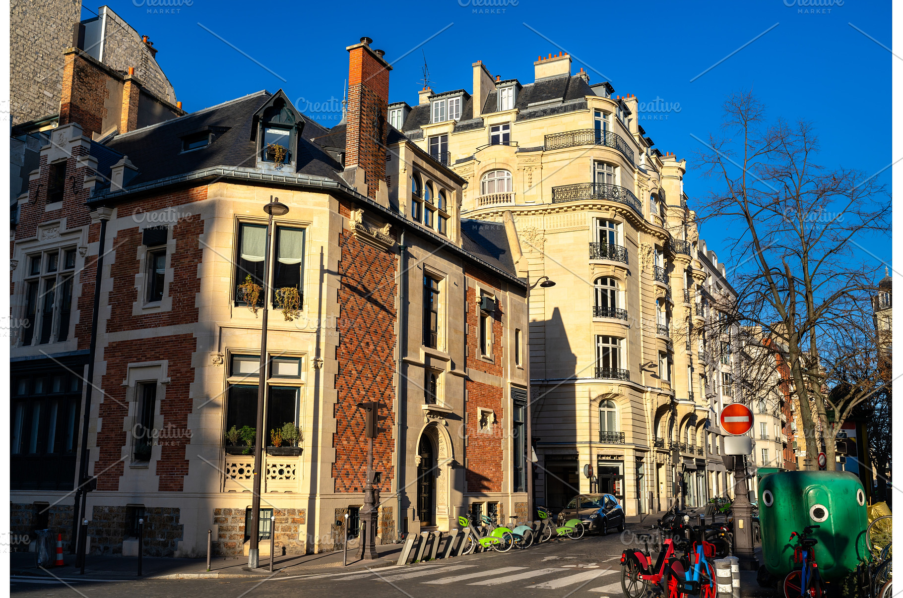 Historic brick mansion and street, an Architecture Photo by Leonid Andronov