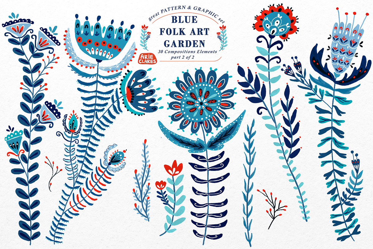 Blue Folk Art Garden, a Pattern Graphic by Arie Clares (Photo 11 of 13)
