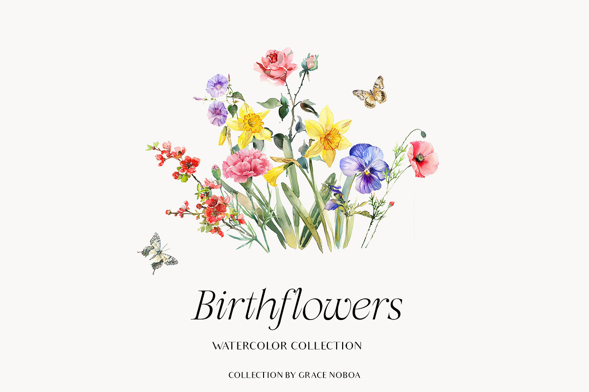 Watercolor Birthmonth florals Set, a Decorative Illustration by Grace Noboa Illustrations (Photo 9 of 10)