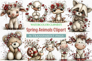Spring Animals Clipart Png Bundle, an Illustration by Craft Nest