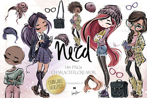 Nerd School Girls PNG Avatar Creator, a Person Illustration by KaramfilaS