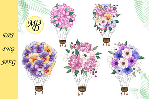 5 Hot Air Balloon With Flowers