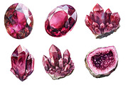 Watercolor Burgundy Crystals and Gem, an Illustration by Designworld (Thumbnail 2 of 6)