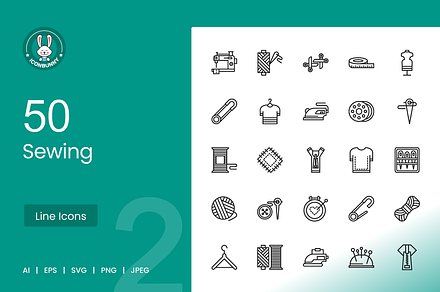 50 Sewing Line Icons, an Icon by IconBunny