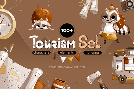 Tourism Raccoon Characters Set, an Animal Illustration by Ksuview
