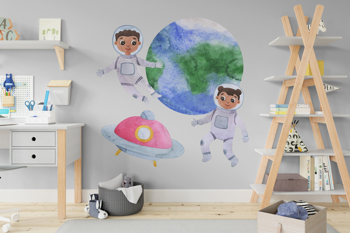Watercolor space clipart with planet, an Animal Illustration by CreativeByLu (Photo 4 of 11)