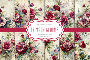 Vintage Crimson Blooms