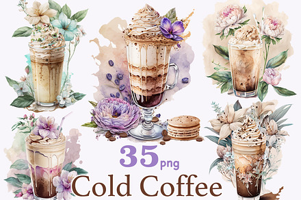 Watercolor Floral Coffee Clipart, a Food Illustration by GlamArtZhanna