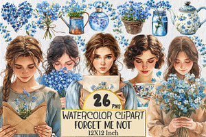 Forget Me Not Watercolor Clipart, a Person Illustration by Rose Art