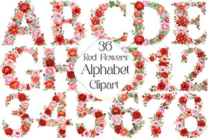 Watercolor Red Flowers Alphabet Clip, an Illustration by DreamPrint404