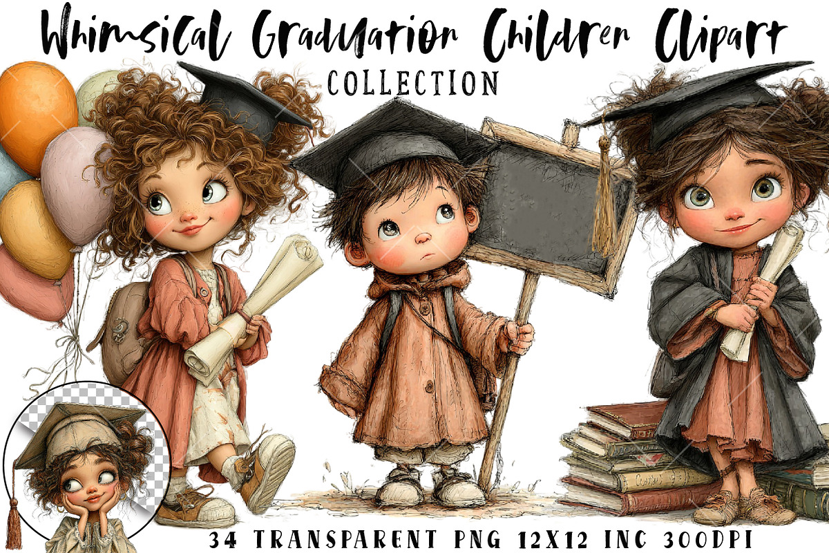 Whimsical Graduation Children Clipar, an Illustration by OK Design (Photo 1 of 6)