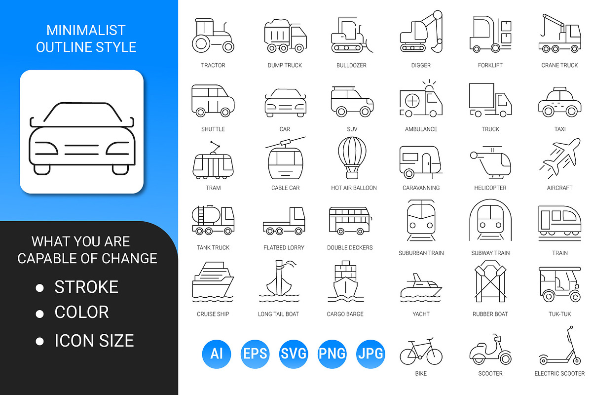 Vehicle minimalist outline icon set, an Outline Icon by Icons (Photo 2 of 3)