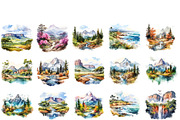 watercolor miniature landscape PNG, a Seasonal Illustration by Bubert Art (Thumbnail 3 of 10)