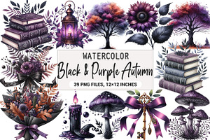 Black & Purple Autumn Clipart, an Illustration by DreamArtGraphic