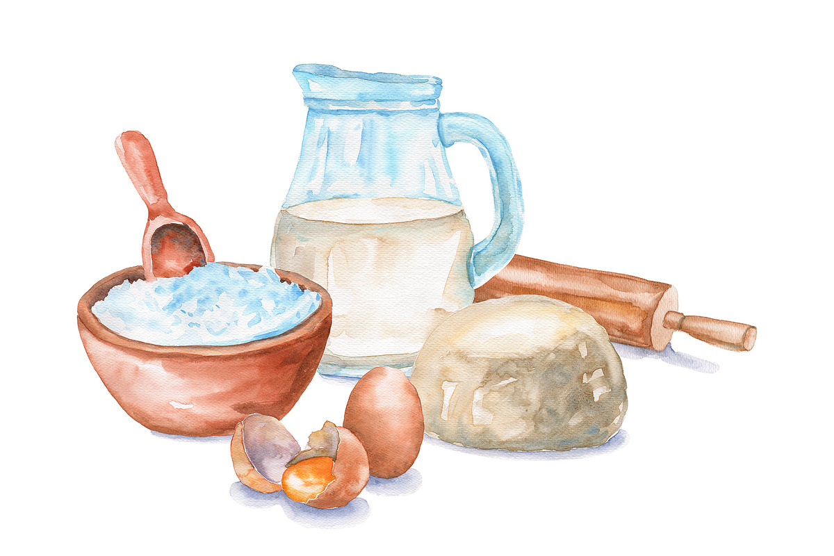 Watercolor kitchen set for baking, a Food Illustration by Olha's watercolor (Photo 5 of 7)