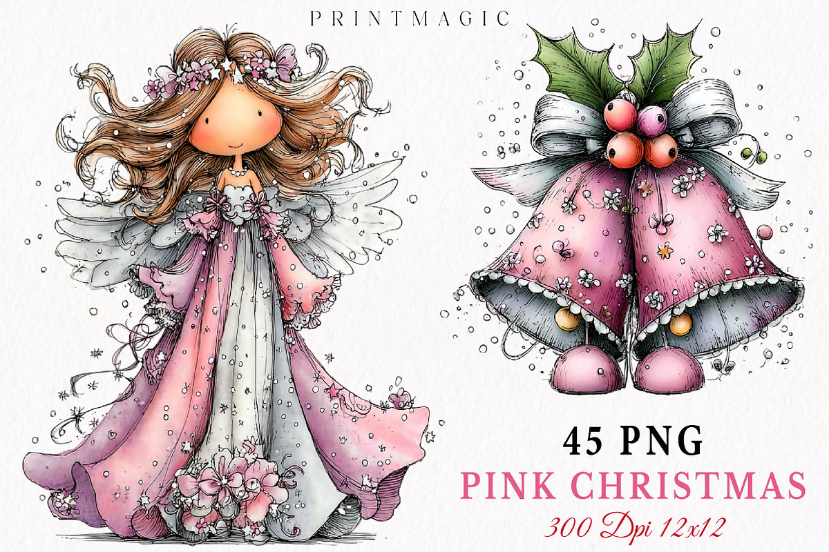 Pink Christmas Clipart Bundle, a Seasonal Illustration by fashionaddict (Photo 1 of 7)
