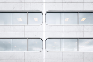 Modern concrete building facade with windows, an Architecture Photo by AlyaAnd