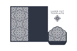 Vector wedding card laser cut template with mandala
