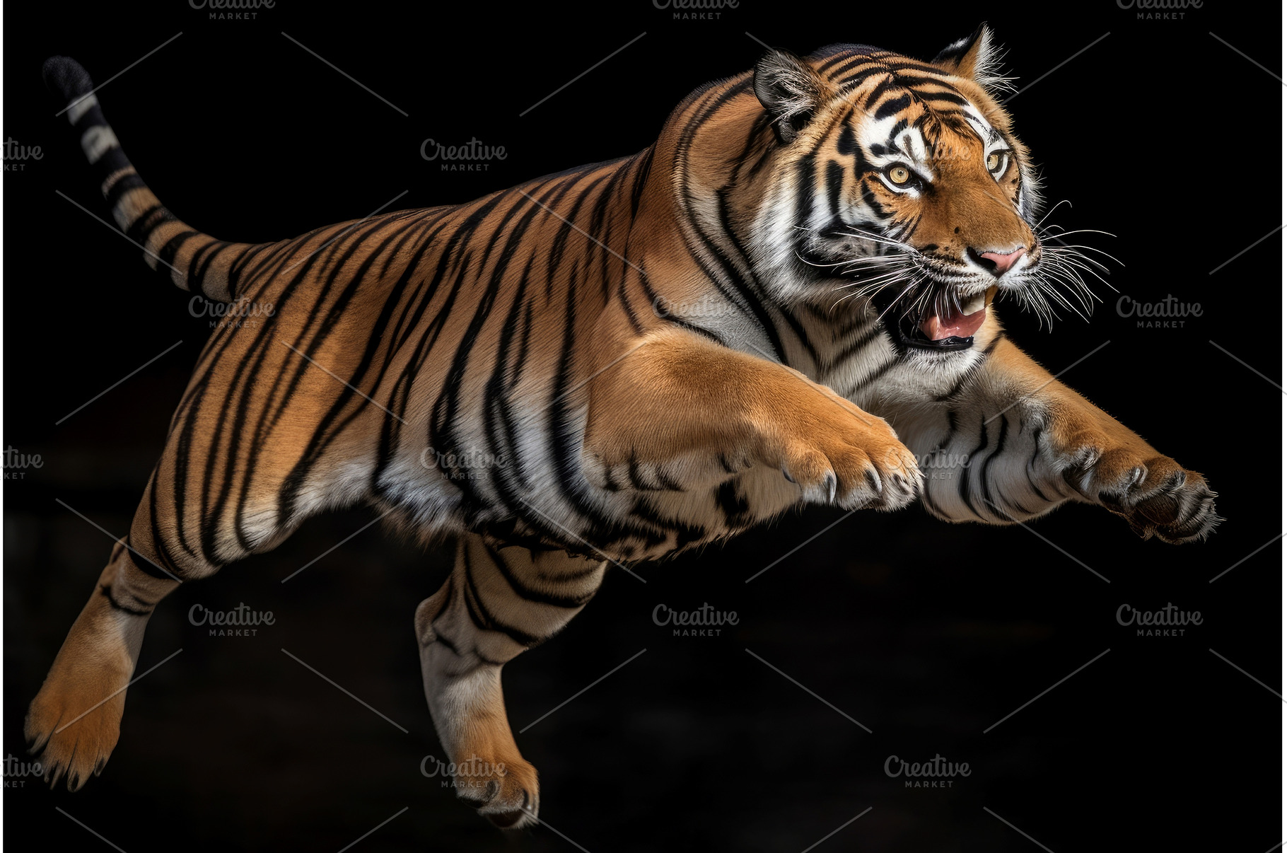 Tiger jumping air fury. Generate Ai, an Animal Photo by Ylivdesign