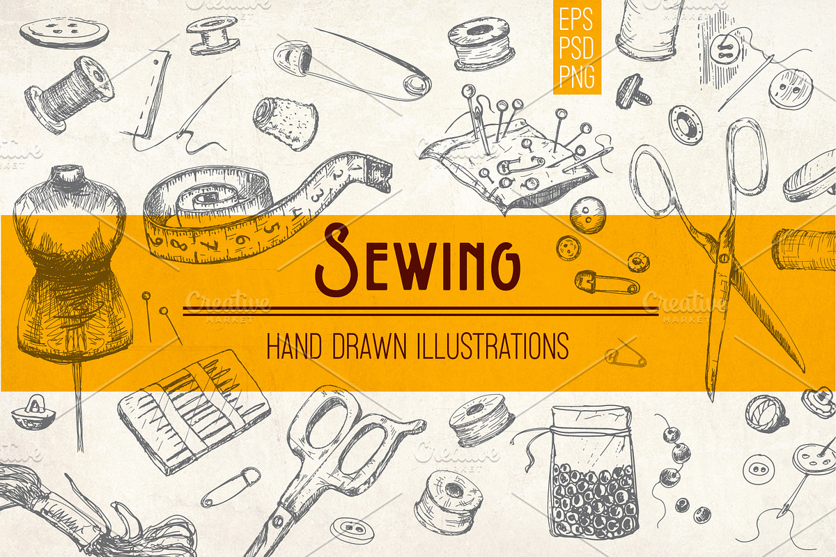 Sewing tools and accessories, a Decorative Illustration by Alena Kaz (Photo 1 of 4)