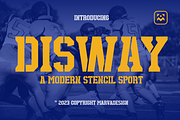 Disway - A Modern Stencil Sport Font, a Slab Serif Font by Marvadesign (Thumbnail 1 of 6)