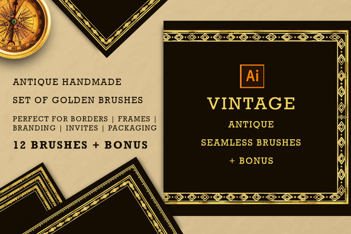 Golden Vintage AI Brushes + BONUS, a Decorative Illustration by Design Unique (Photo 1 of 9)