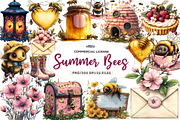 Pink Summer Bees Garden Clipart, an Illustration by CreationArt (Thumbnail 1 of 9)