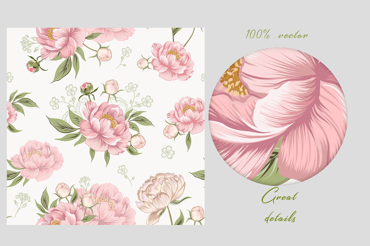 Pink peony vector patterns, a Decorative Illustration by FleurArt (Photo 4 of 7)