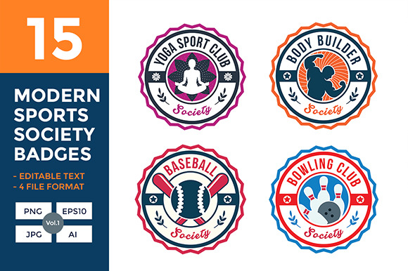 15 Modern Sports Badge Set - Vol.1, a Templates & Theme by naulicreative