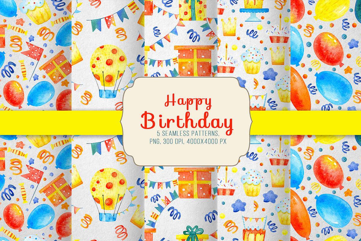 Happy birthday watercolor set, a Decorative Illustration by annasokol_ (Photo 9 of 10)