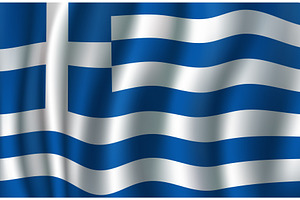 Flag Of Greece 3d Vector, Greek Blue, White Banner