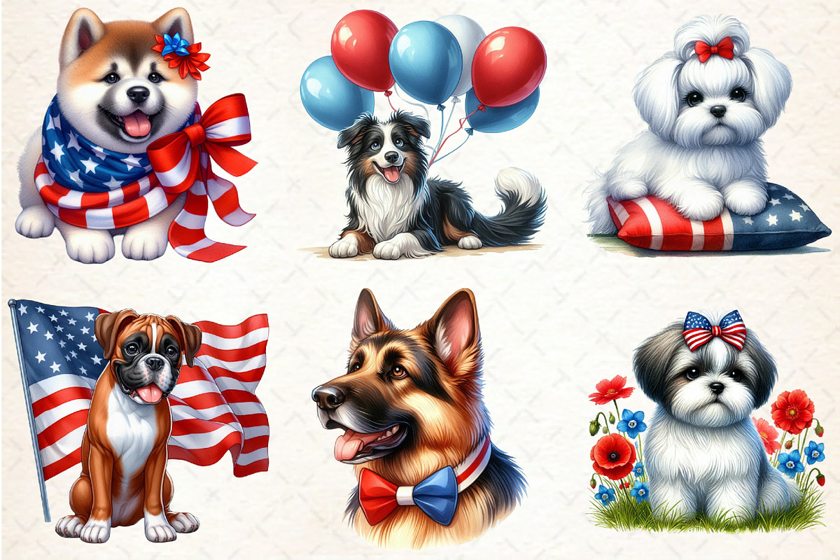 4th Of July Dog Sublimation Clipart, a Seasonal Illustration by Rose Art (Photo 3 of 4)