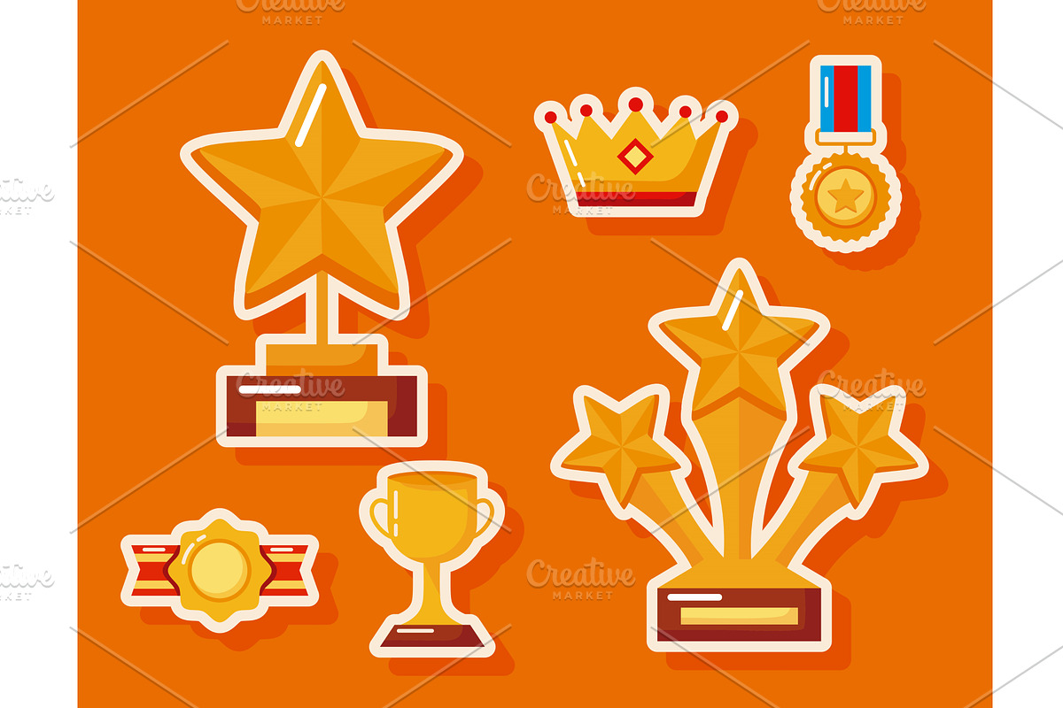 win awards six icons, an Object Illustration by studiogstock