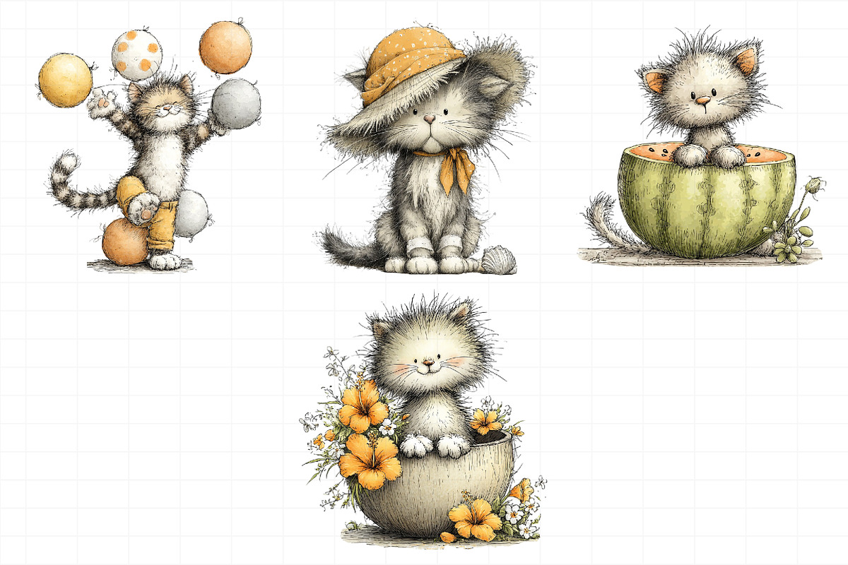 Whimsical Summer Cats Clipart Png, an Illustration by Daily.Designs (Photo 5 of 8)