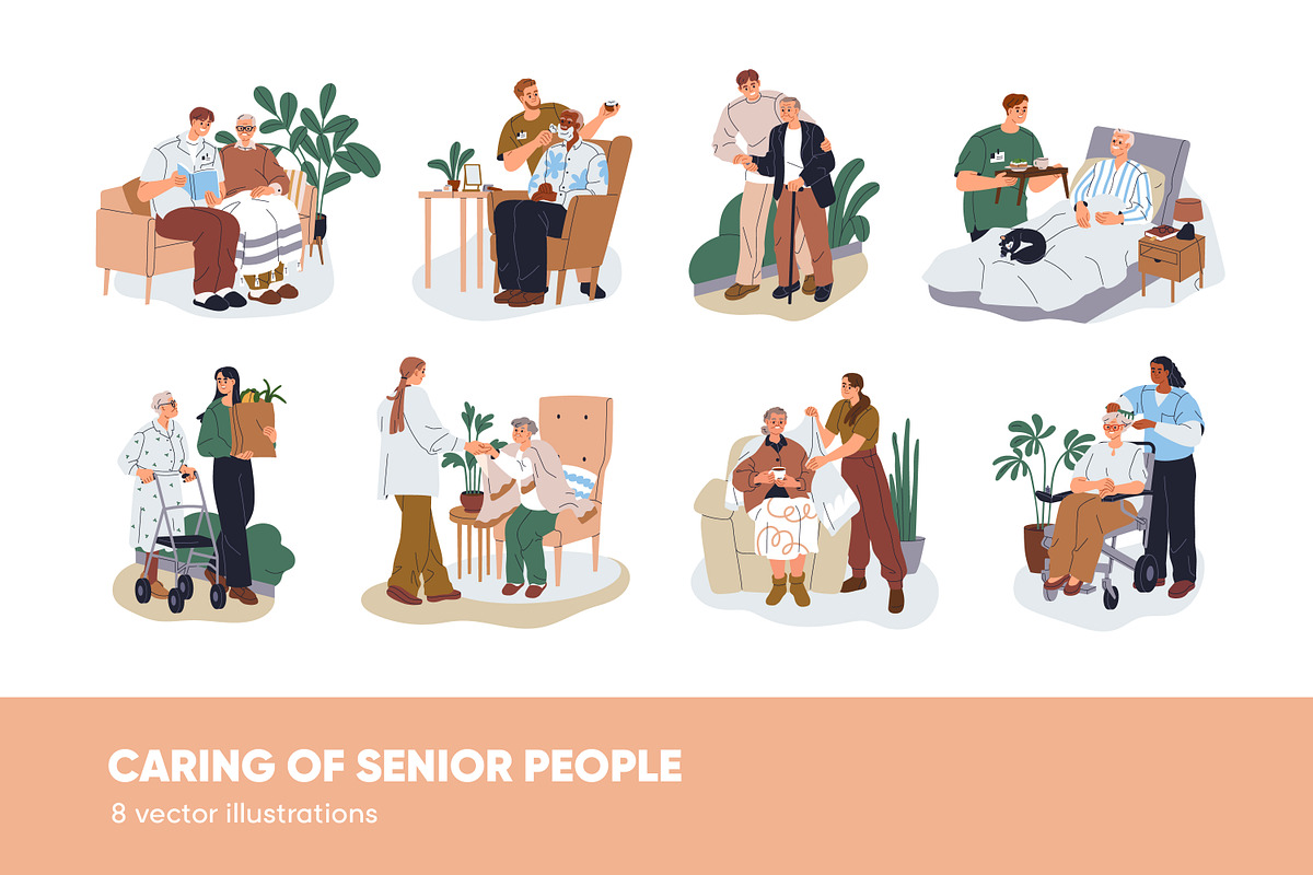 Volunteers take care of seniors set, a Person Illustration by Good Studio (Photo 1 of 7)