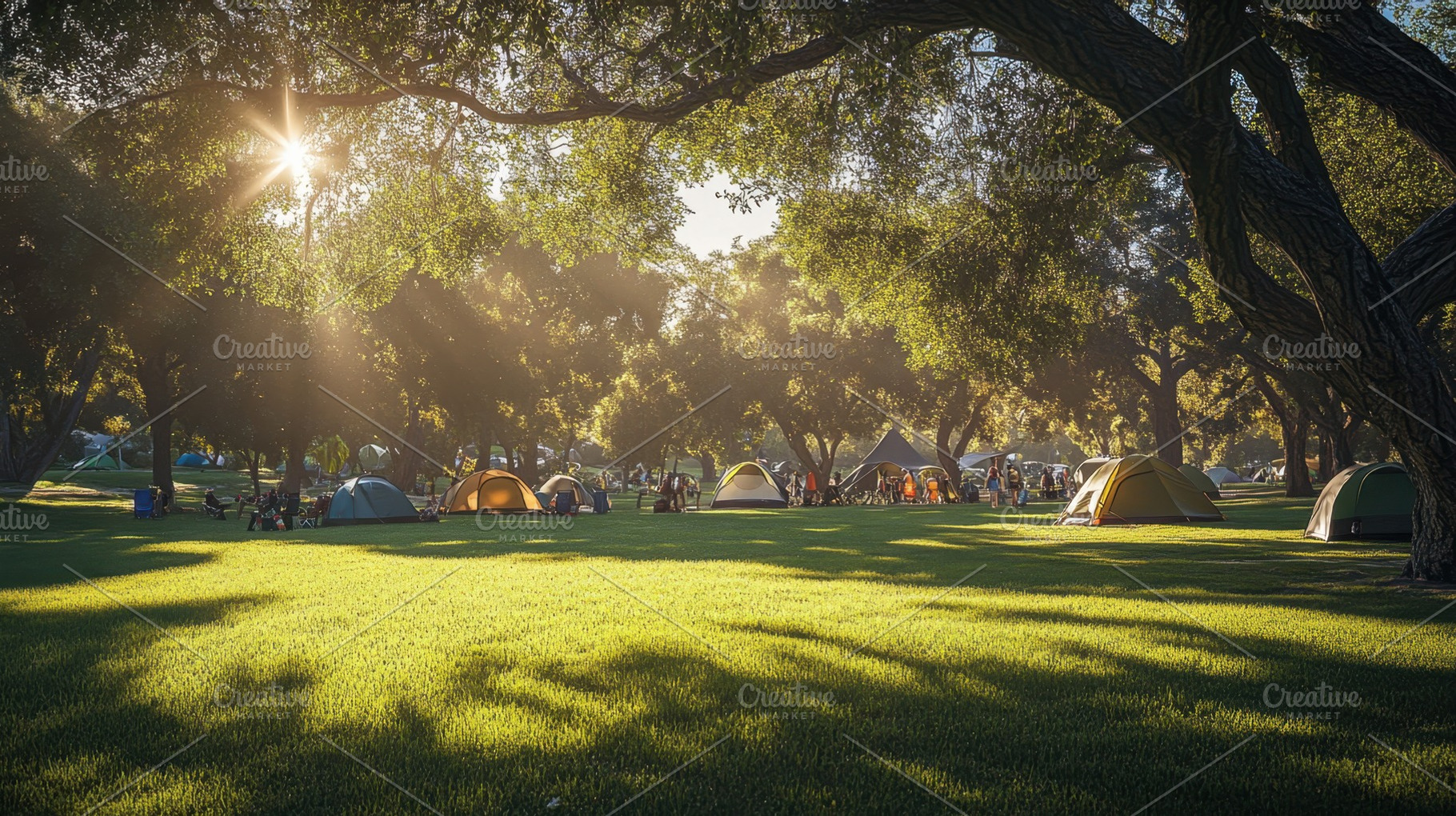 Camping at sunset in a lush park, a Photo by Beautiful things