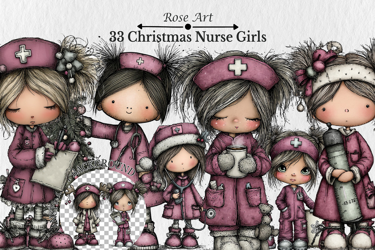 Whimsical Christmas Nurse Girls Clip, a Seasonal Illustration by Rose Art (Photo 1 of 6)