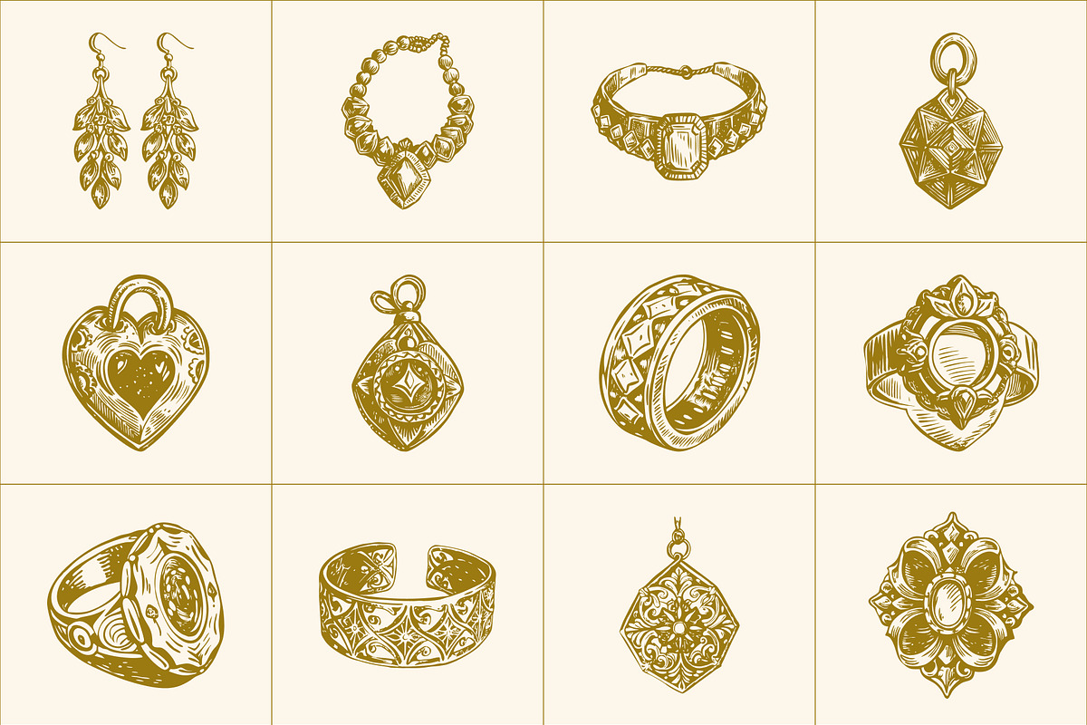 Vintage Jewellery Illustration Set, a Decorative Illustration by Prosymbols (Photo 8 of 8)