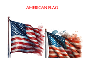 American Flag Clipart Bundle, USA, a Seasonal Illustration by VM PARTYS  BY TAIRUMA (Thumbnail 2 of 10)