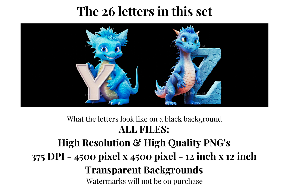 Blue Dragon Alphabet Letters, a Decorative Illustration by Creative Art By SamM (Photo 7 of 10)