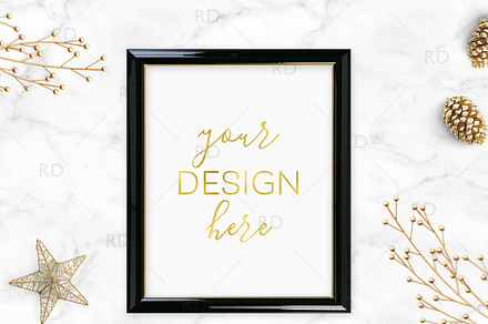 Black and Gold Objects Frame Mockup
