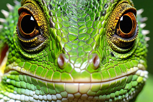 Close up of a green lizard with detailed colorful scales, an Animal Photo by GoodGoods