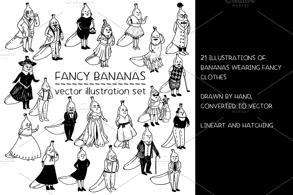 Fancy bananas - vector illustrations, a Food Illustration by Renée from Studio neetje (Photo 2 of 5)