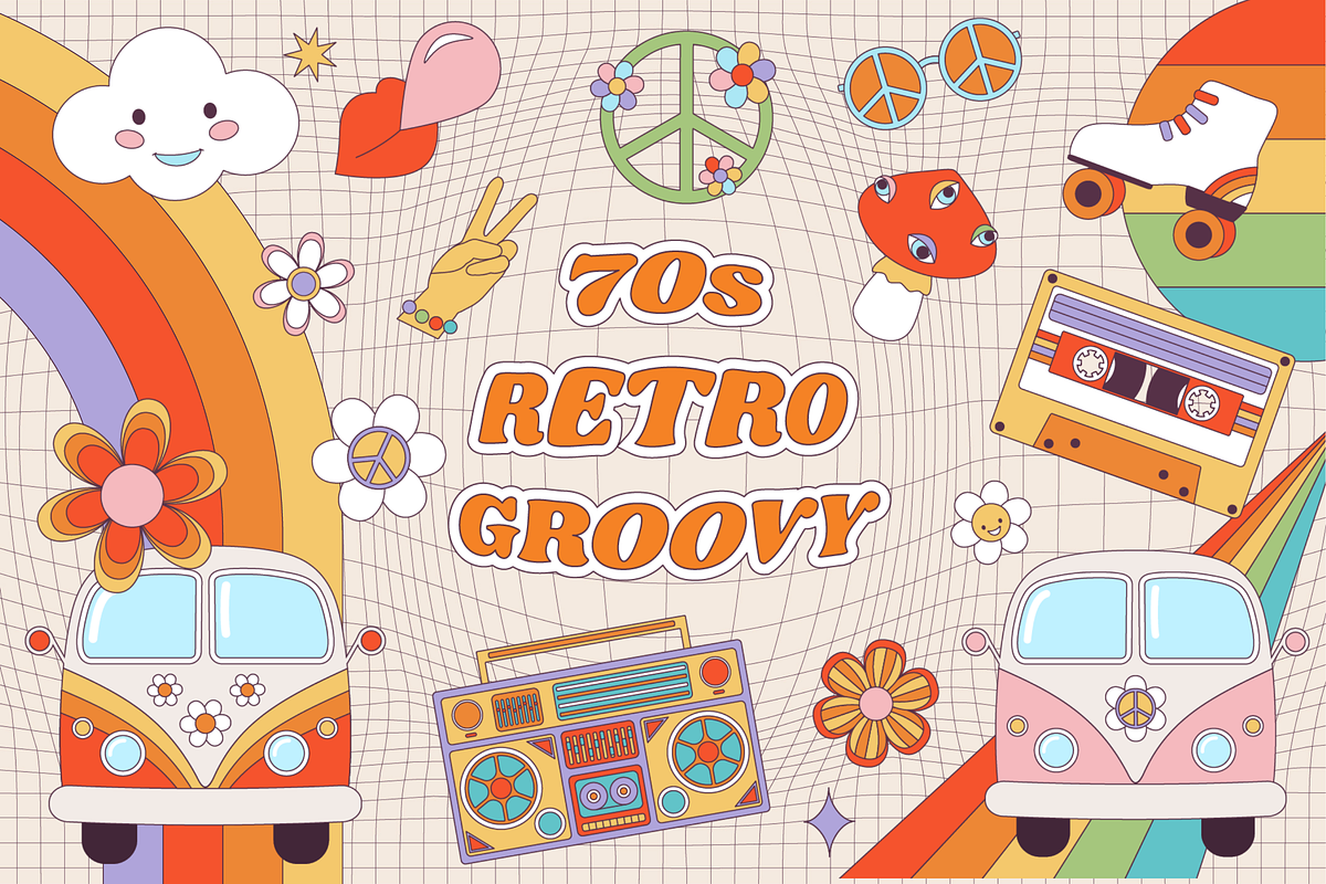 70s Retro Groovy Vintage Collection, a Decorative Illustration by VectoriyA (Photo 1 of 6)