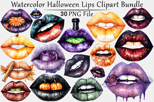 Watercolor Halloween Lips Clipart